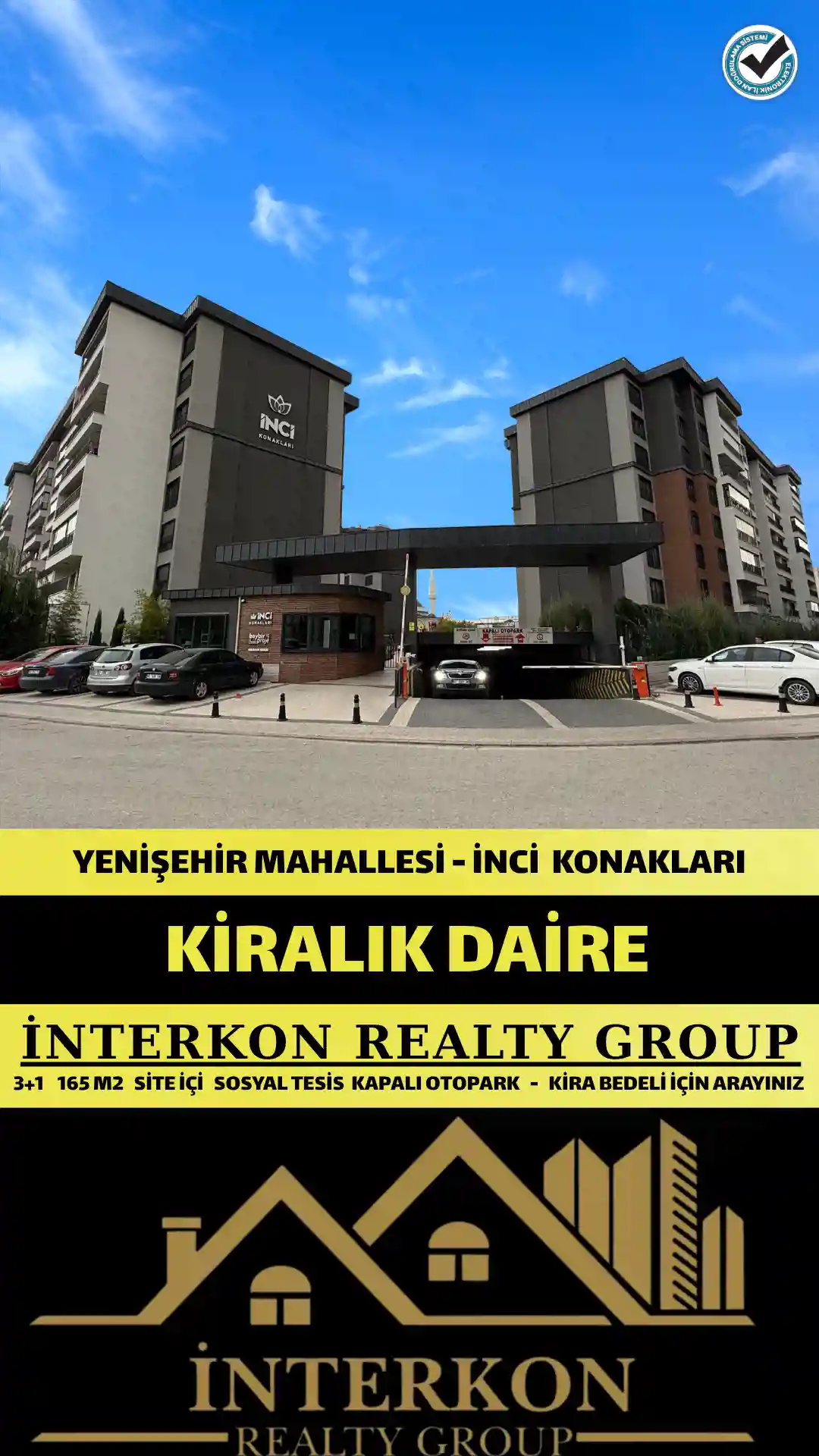KONYA MERAM İNCİ KONAKLARI YENİŞEHİR MAHALLESİ GAZZE CADDESİ ÜZERİ 3+1 KİRALIK DAİRE!
